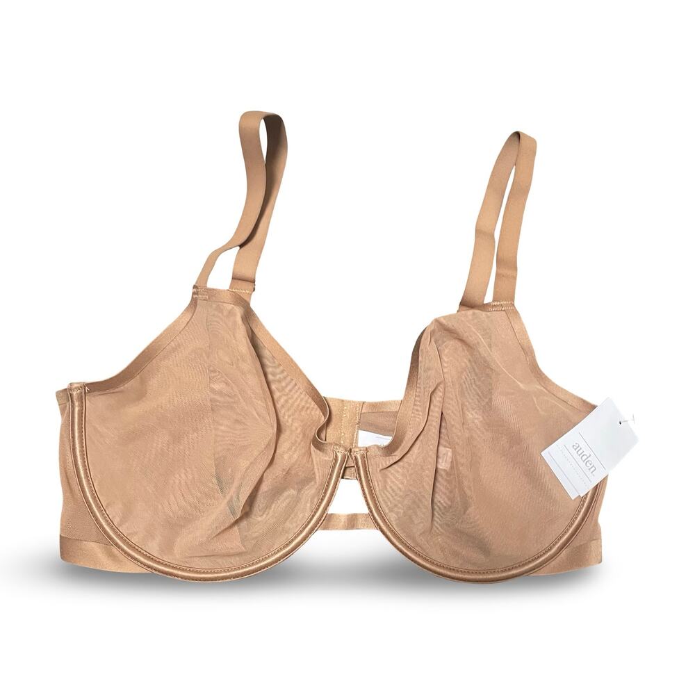 Auden Bra 38DD Unlined Demi Coverage Underwire Bra Sheer Mesh Brown NWT New - Picture 4 of 11